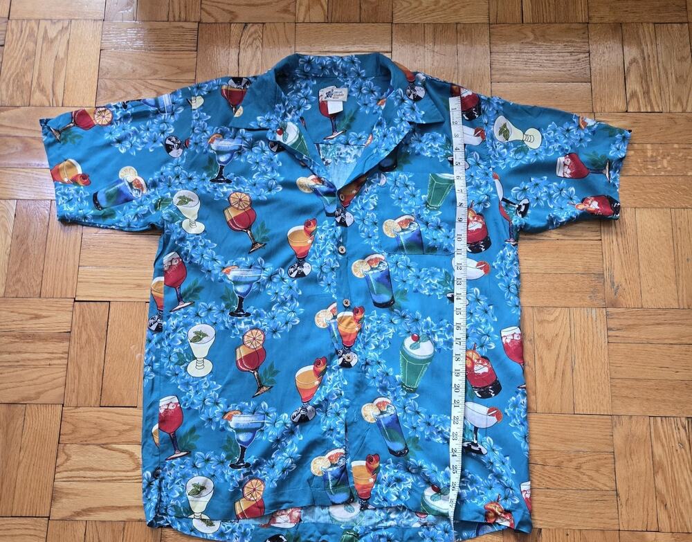 Mens Button Up Cherokee Waikiki Wear Vintage Hawaiian Cocktail Shirt Sz L